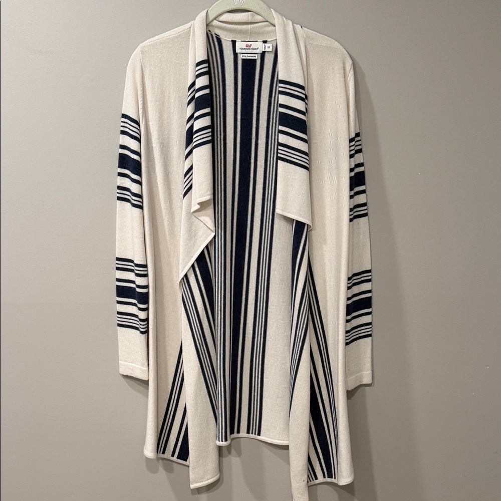 Vineyard Vines Cream and Blue Striped Cardigan